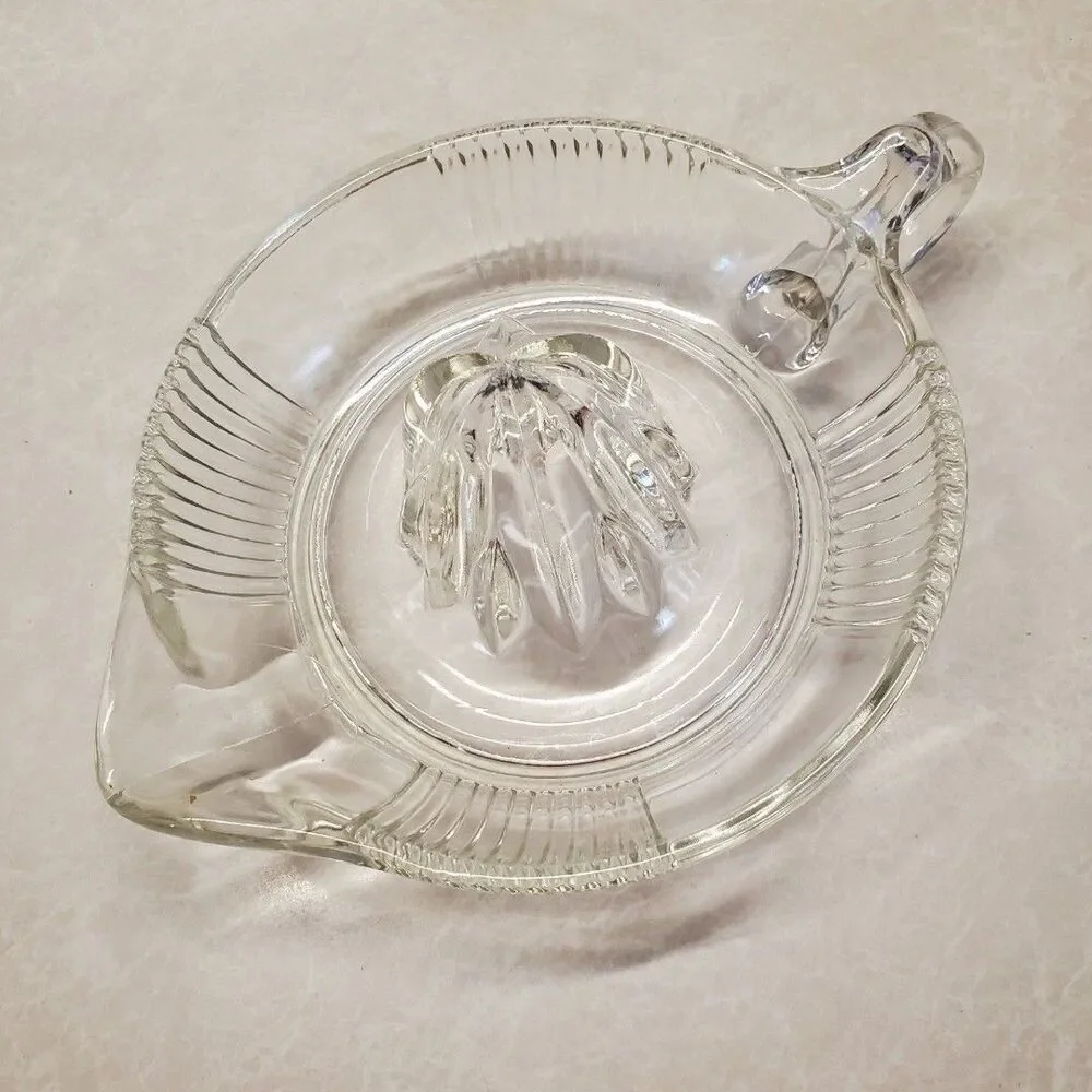 Vintage Glass Citrus Juicer Reamer With Handle & Pour Spout